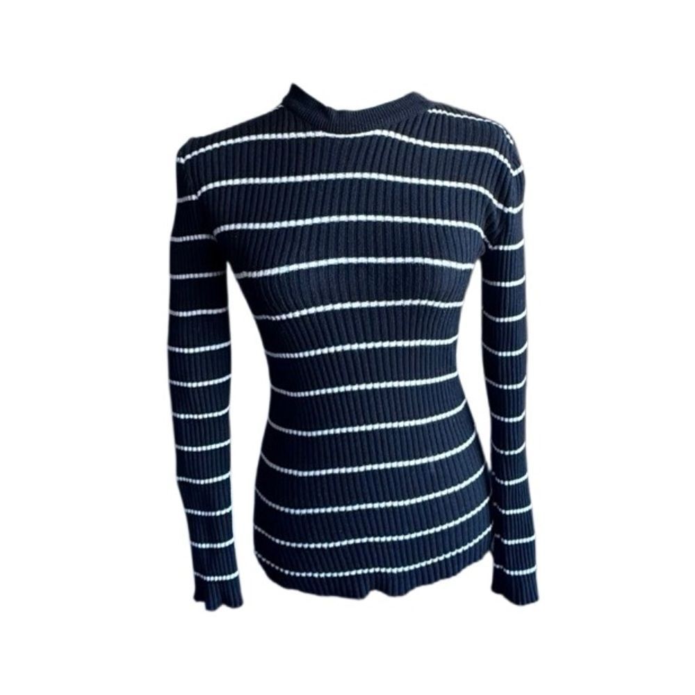 Oak + Fort Women’s Sweater Black White Striped Pullover SZ M